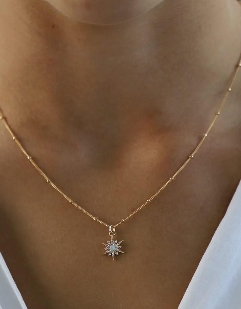 Opal Starburst Necklace Gold  18"