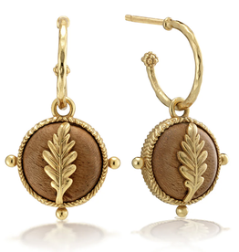 CDW Forest Walk Oak Leaf Earrings with Double Sided Charm- Teak/Gold