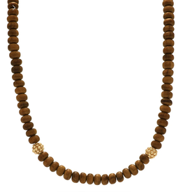 CDW Earth Goddess Single Strand Necklace 16+2" Teak/Gold