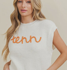 CT "Tenn" Embroidered Sleeveless Sweater Top- White