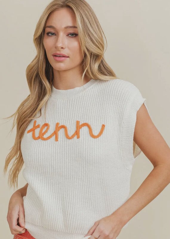 CT "Tenn" Embroidered Sleeveless Sweater Top- White