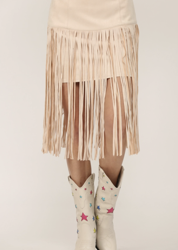 Long Fringe Midi Faux Suede Skirt