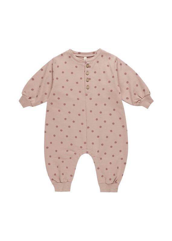 Quincy Mae QM Relaxed Fleece Jumpsuit- Mauve Polka Dots