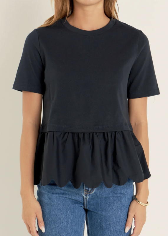 Mixed Media Scalloped Tee