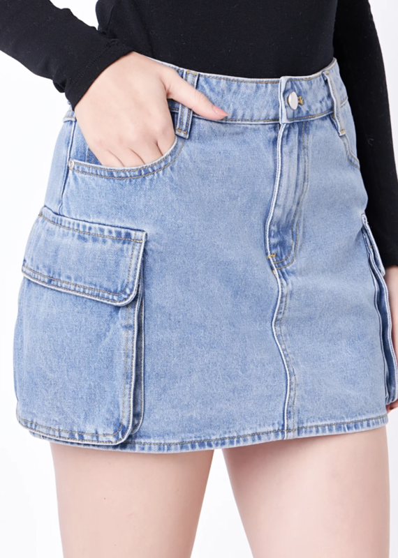 Denim Cargo Mini Skirt