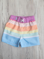 Ruffle Butts Rainbow Stripe Swim Trunks
