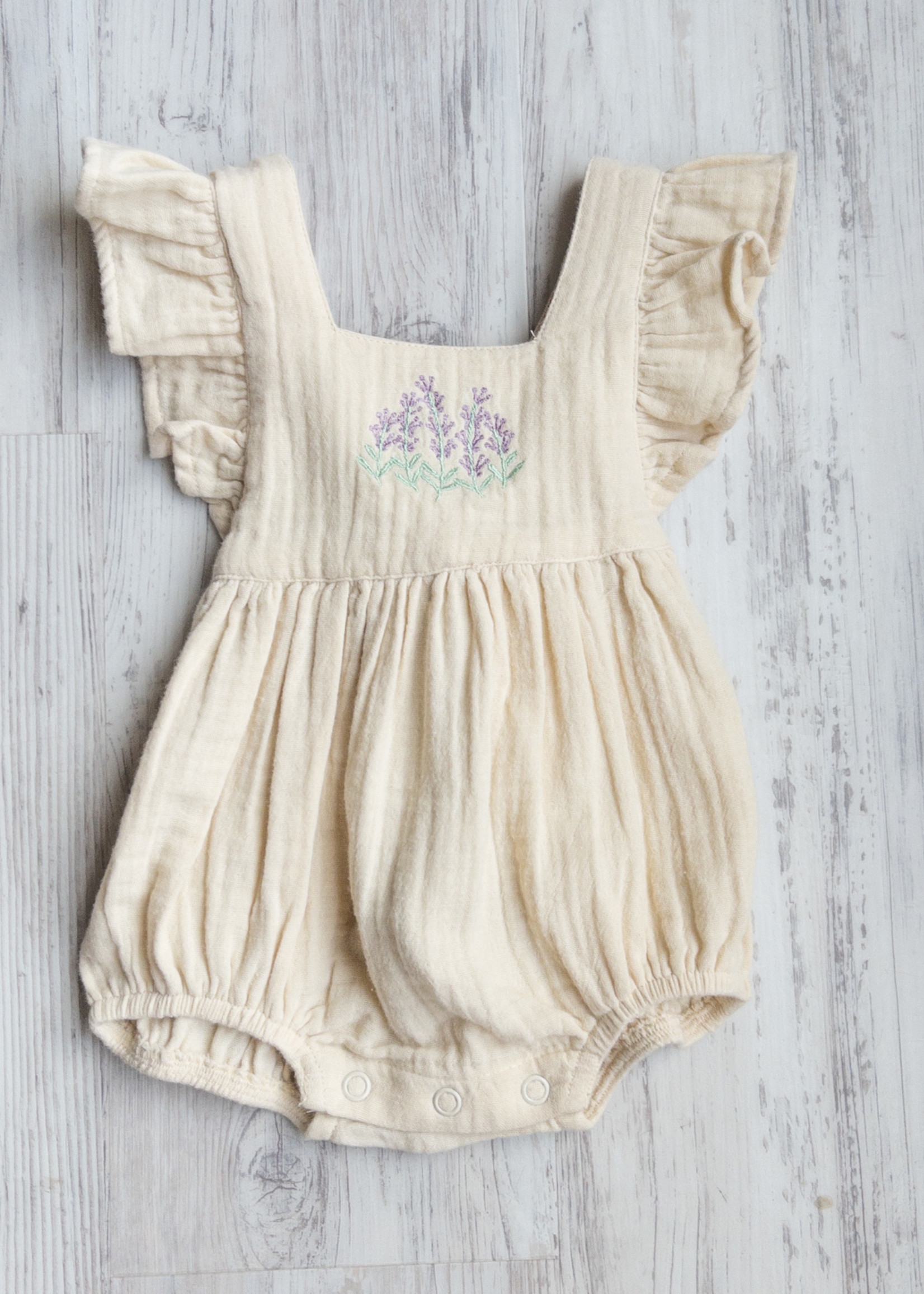 City Mouse Cross Back Embroidered Romper