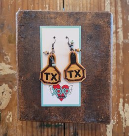 TX Eartag Leather Earrings by XOXOart & Co.