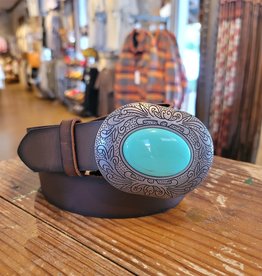 Brown Belt with Silver & Turquoise by Nocona