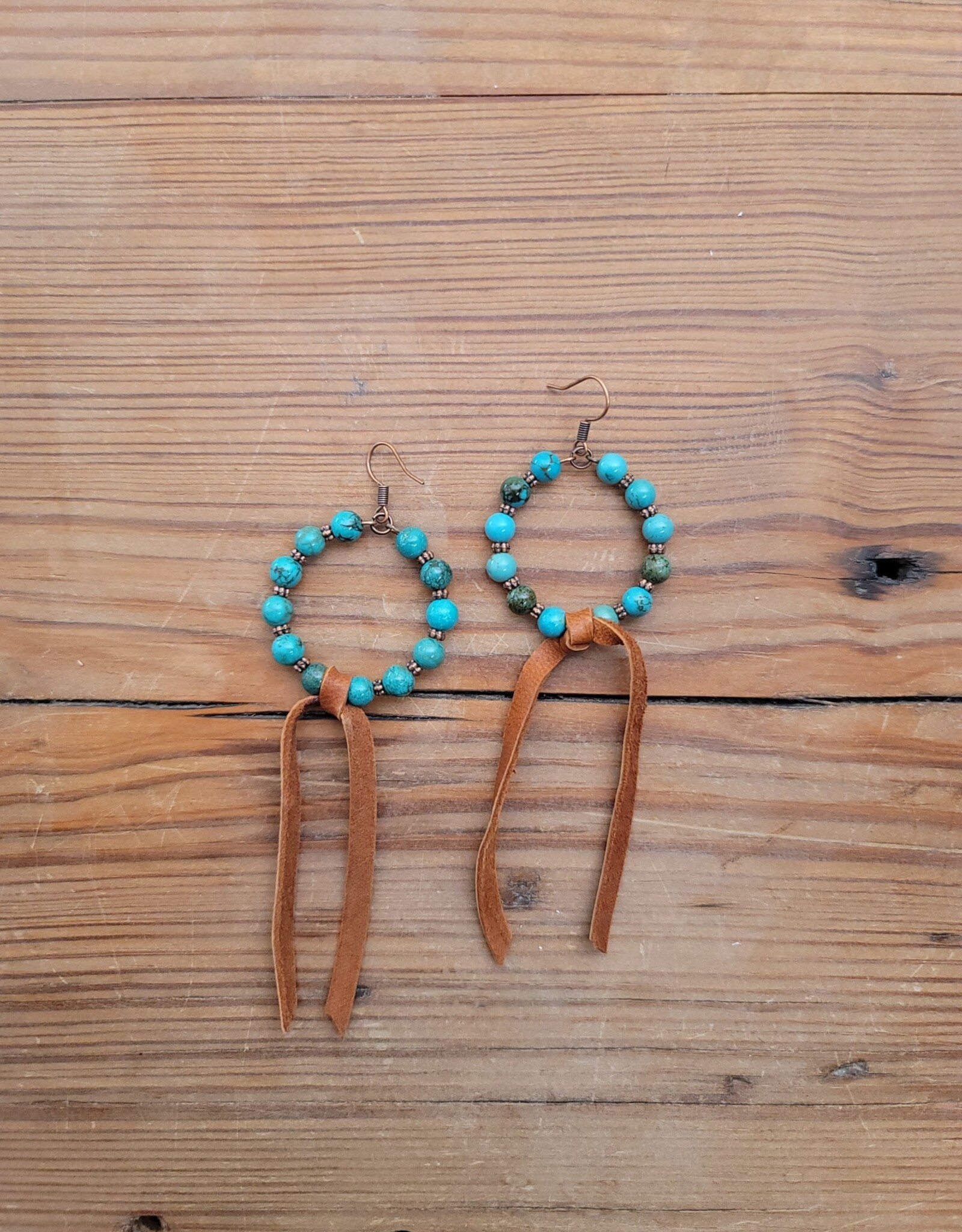 Eartag Turquoise Bead Hoop Earrings #2-59
