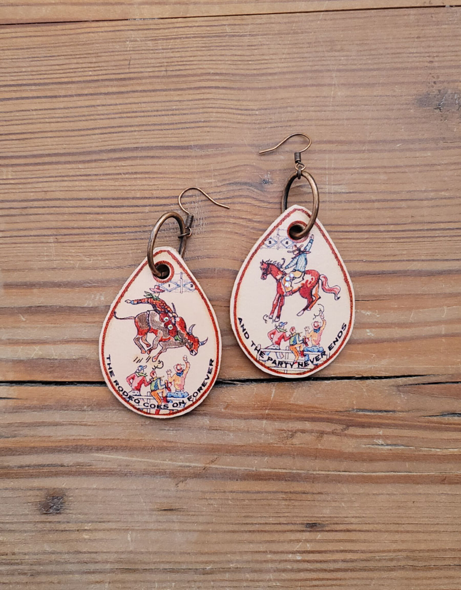 Rodeo Goes On Forever Leather Earrings #2-A117