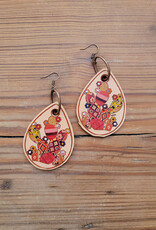Navajo Cactus Leather Earrings #2-A119