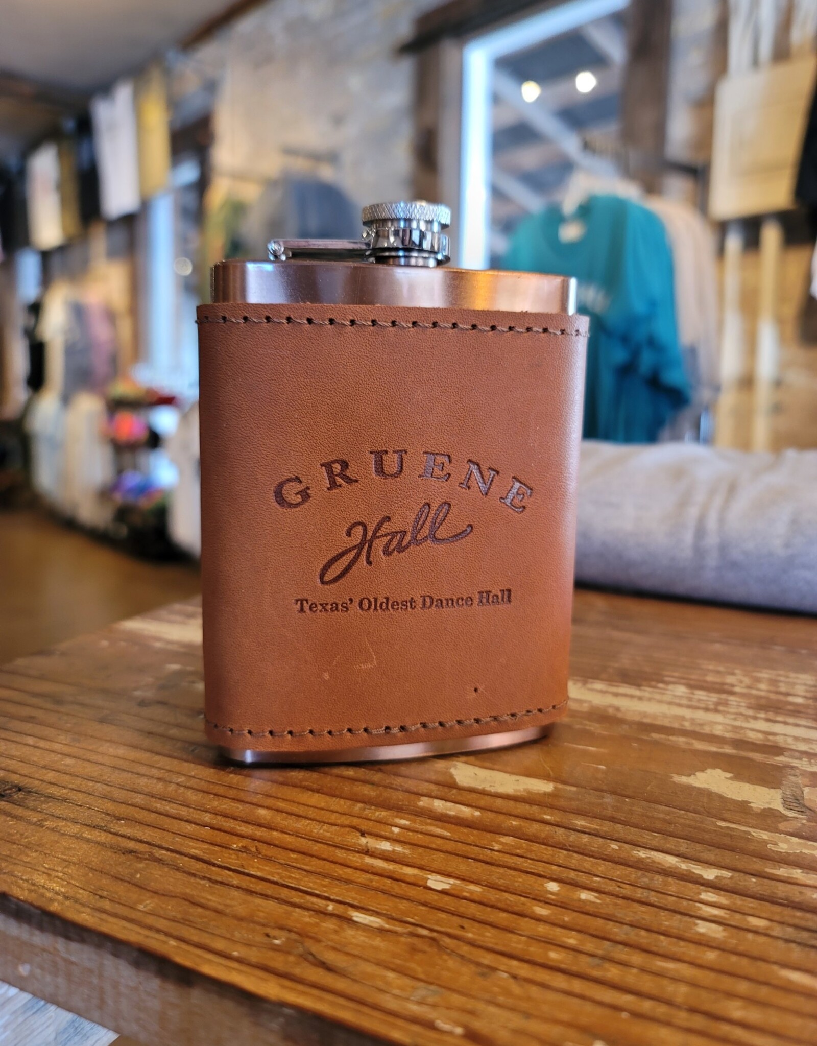Gruene Hall Copper Plated Leather Wrap Flask by Oowee