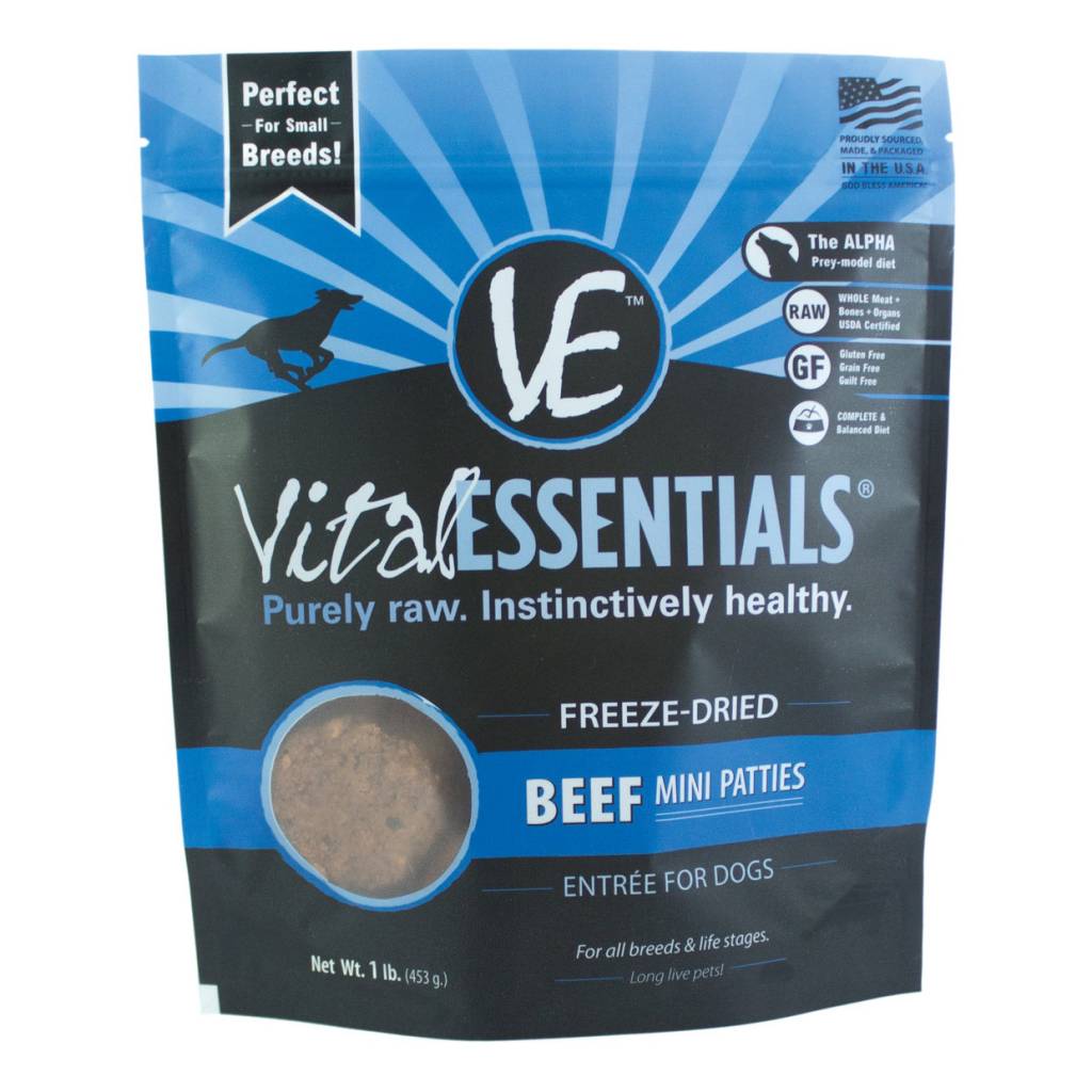 Vital Essentials Dog Freeze-Dried Beef Mini Patties 1lb - Molly's Healthy Pet Food Market