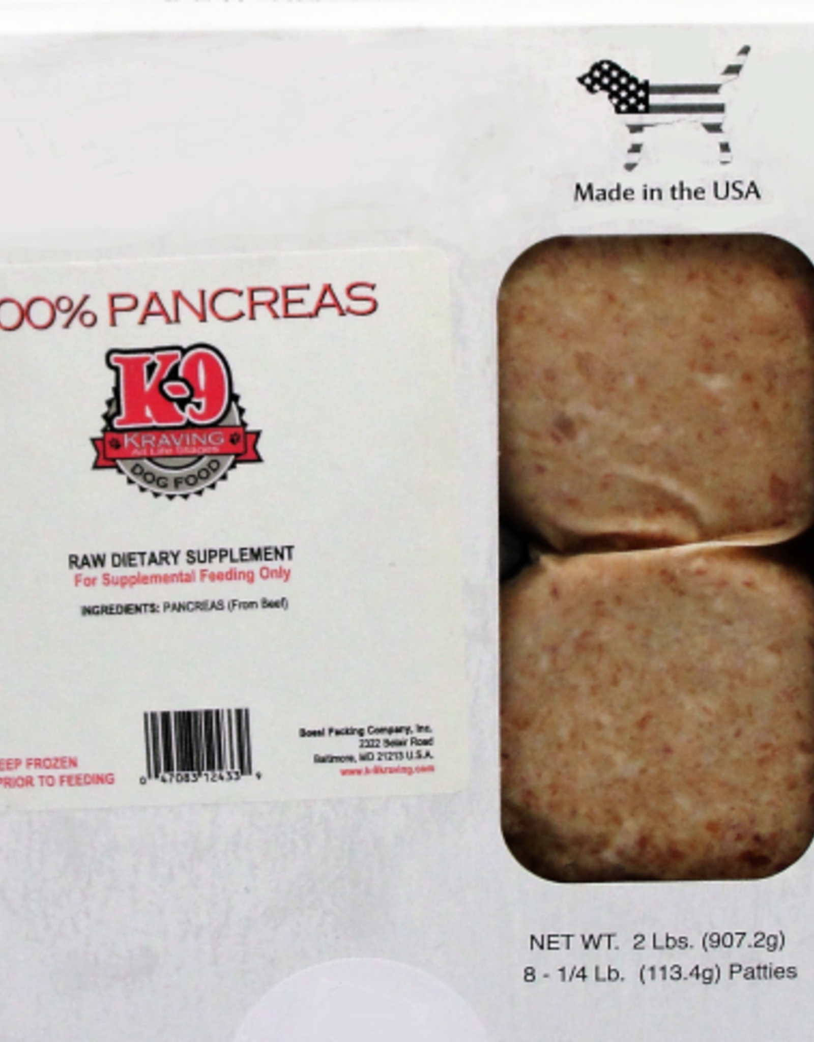 K9 Kraving 100% Beef Pancrease Patties (2lb)
