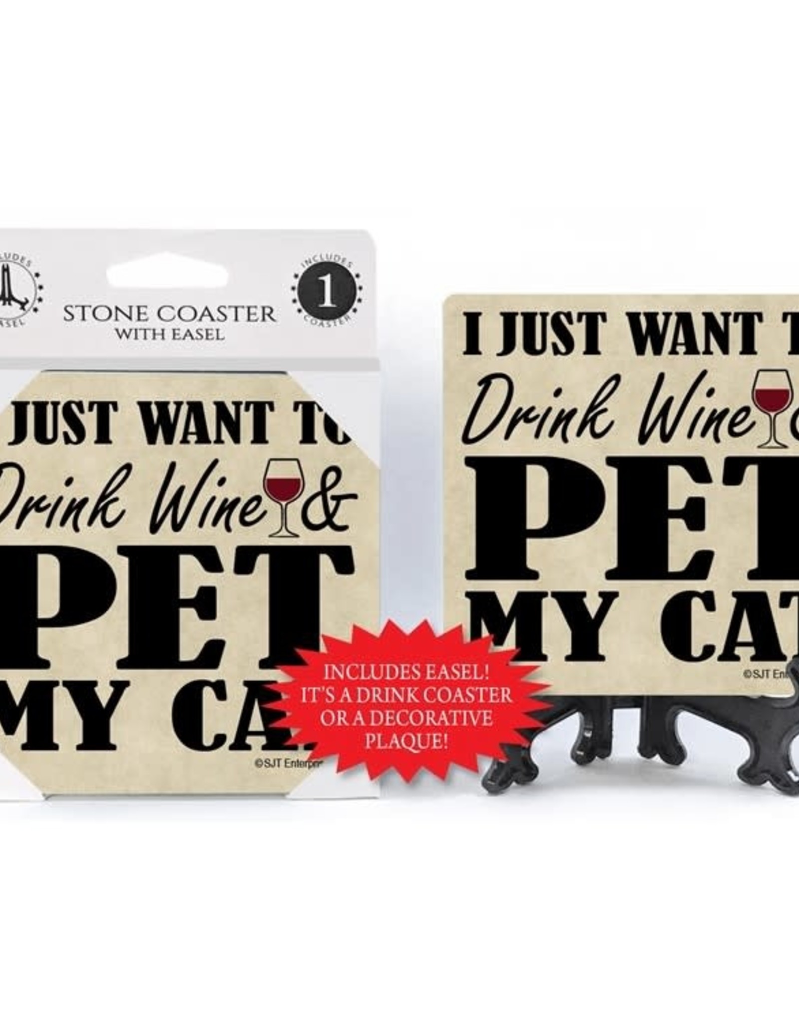 Stone Coaster - I just want to drink wine and pet my cat
