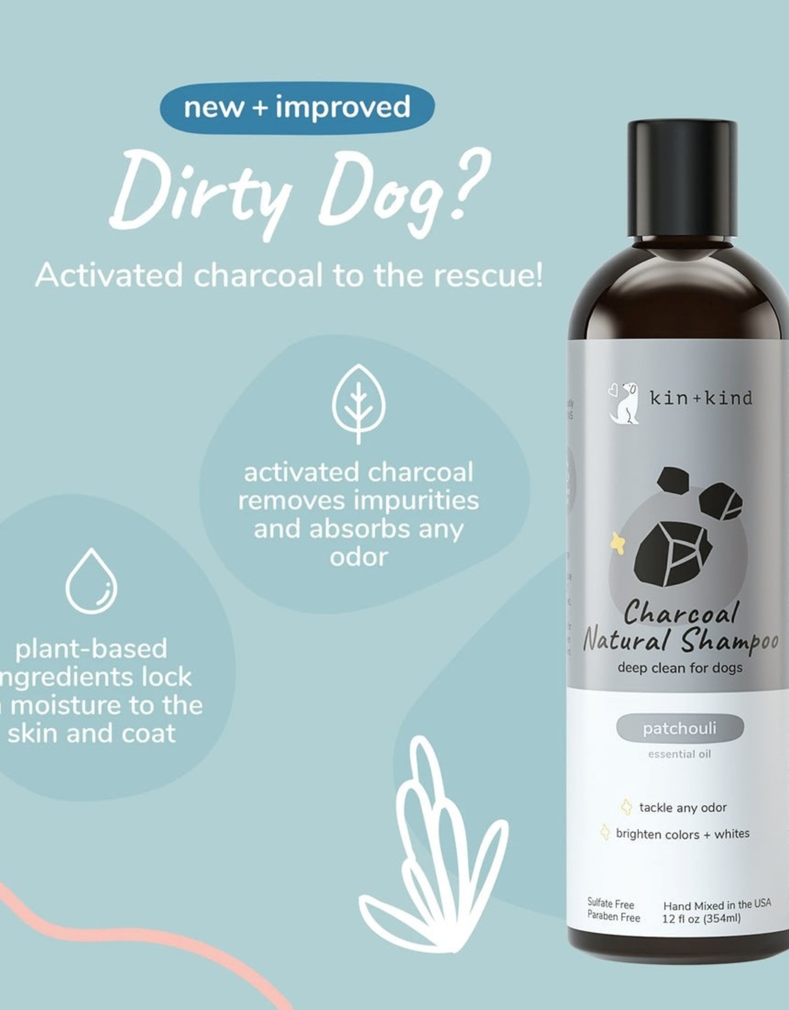 Kin+Kind Kin+Kind Charcoal Deep Clean Dog Shampoo 12oz (Patchouli)