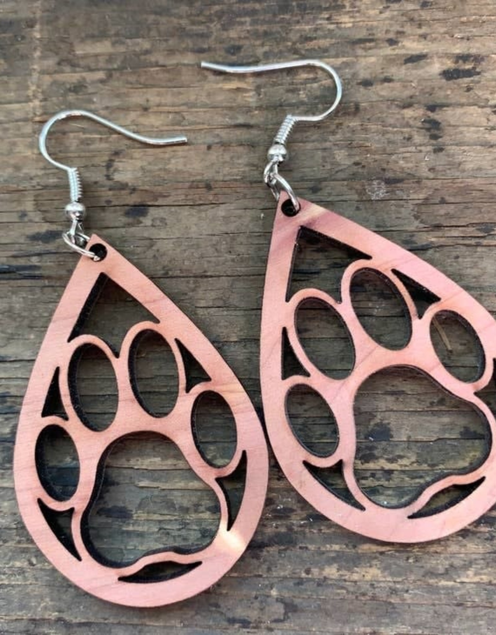 Jill's Jewels Dog Paw Wood Cutout Dangle Earrings