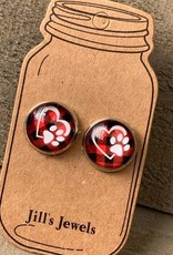 Jill's Jewels Buffalo Plaid Paw Print Stud Earrings