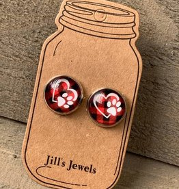 Jill's Jewels Buffalo Plaid Paw Print Stud Earrings