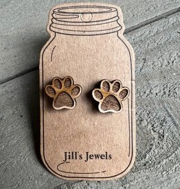 Jill's Jewels Wooden Dog Paw Stud Earrings