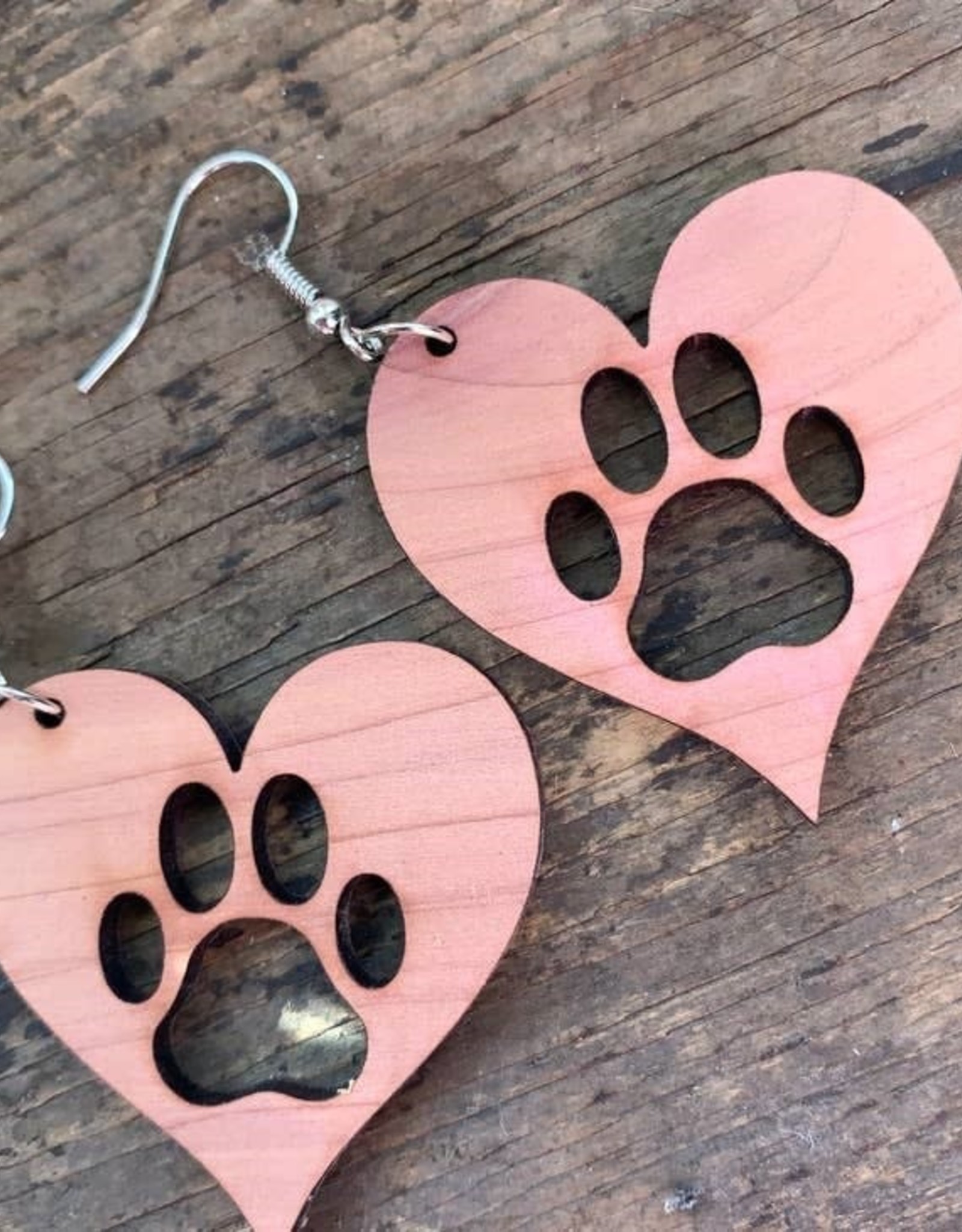 Jill's Jewels Head Dog Paw Wood Cutout Dangle Earrings