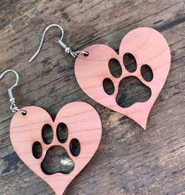 Jill's Jewels Head Dog Paw Wood Cutout Dangle Earrings