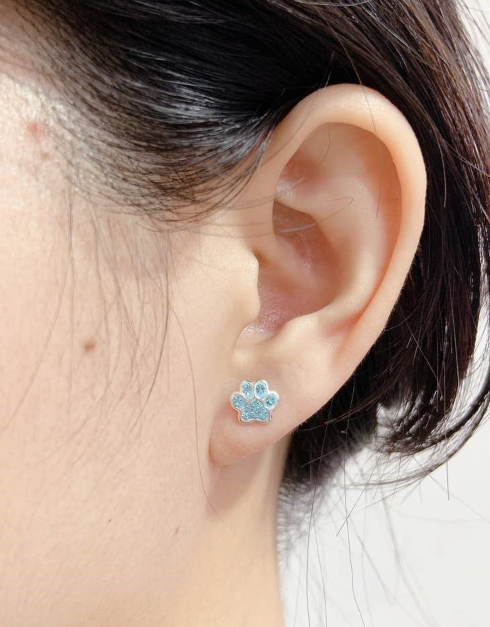 Zoey Simmons Sterling Silver & Blue Crystal Paw Print Stud Earrings
