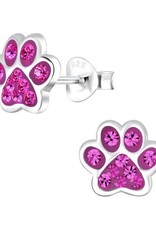 Zoey Simmons Sterling Silver & Pink Crystal Paw Print Stud Earrings