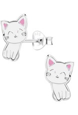 Zoey Simmons Sterling Silver White Cat Stud Earrings