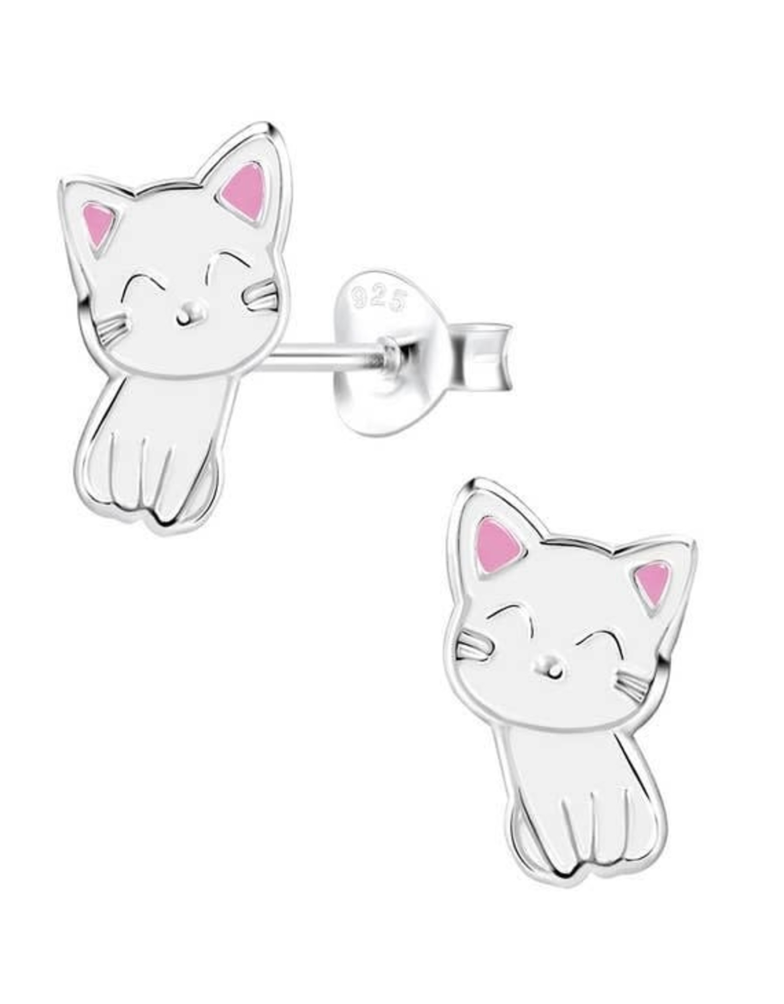 Zoey Simmons Sterling Silver White Cat Stud Earrings