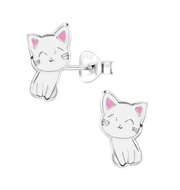 Zoey Simmons Sterling Silver White Cat Stud Earrings