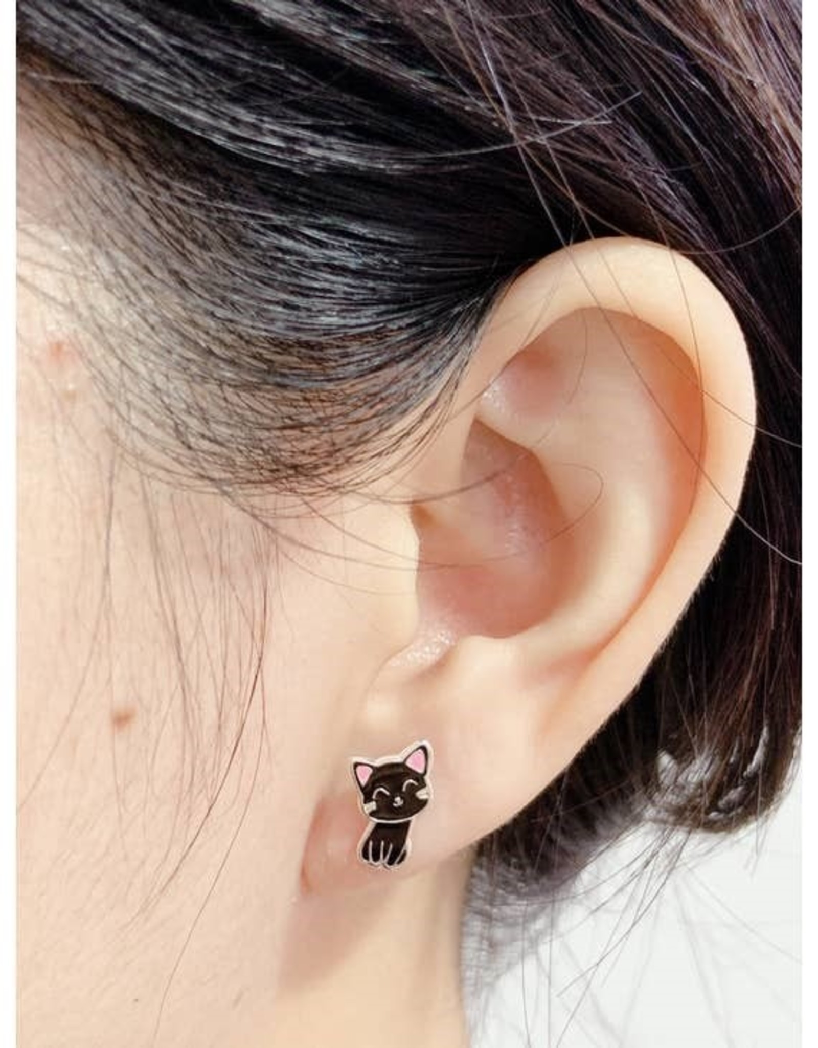 Zoey Simmons Sterling Silver Black Cat Stud Earrings