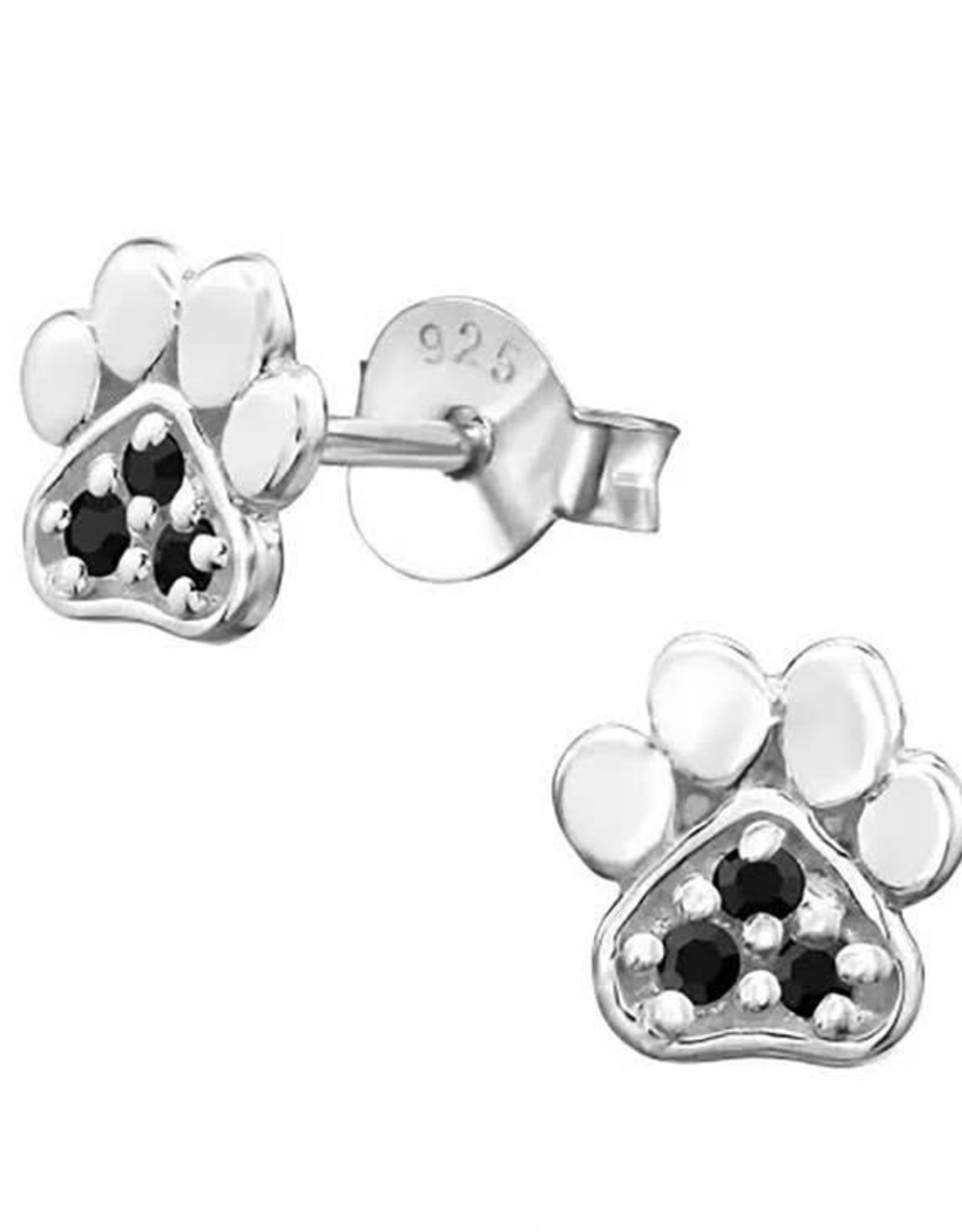 Zoey Simmons Sterling Silver Black Paw Print Stud Earrings