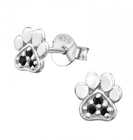 Zoey Simmons Sterling Silver Black Paw Print Stud Earrings