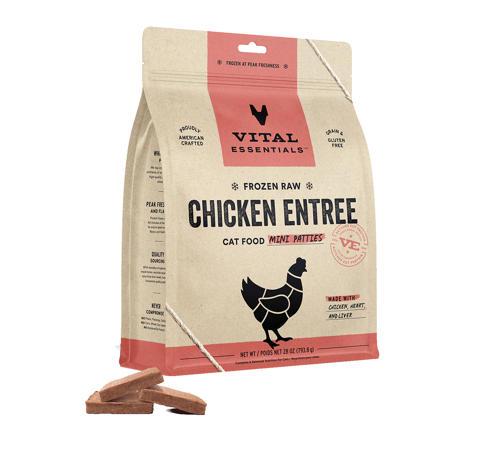 Vital Essentials Cat Frozen Chicken Mini Patties 28oz Molly's Healthy