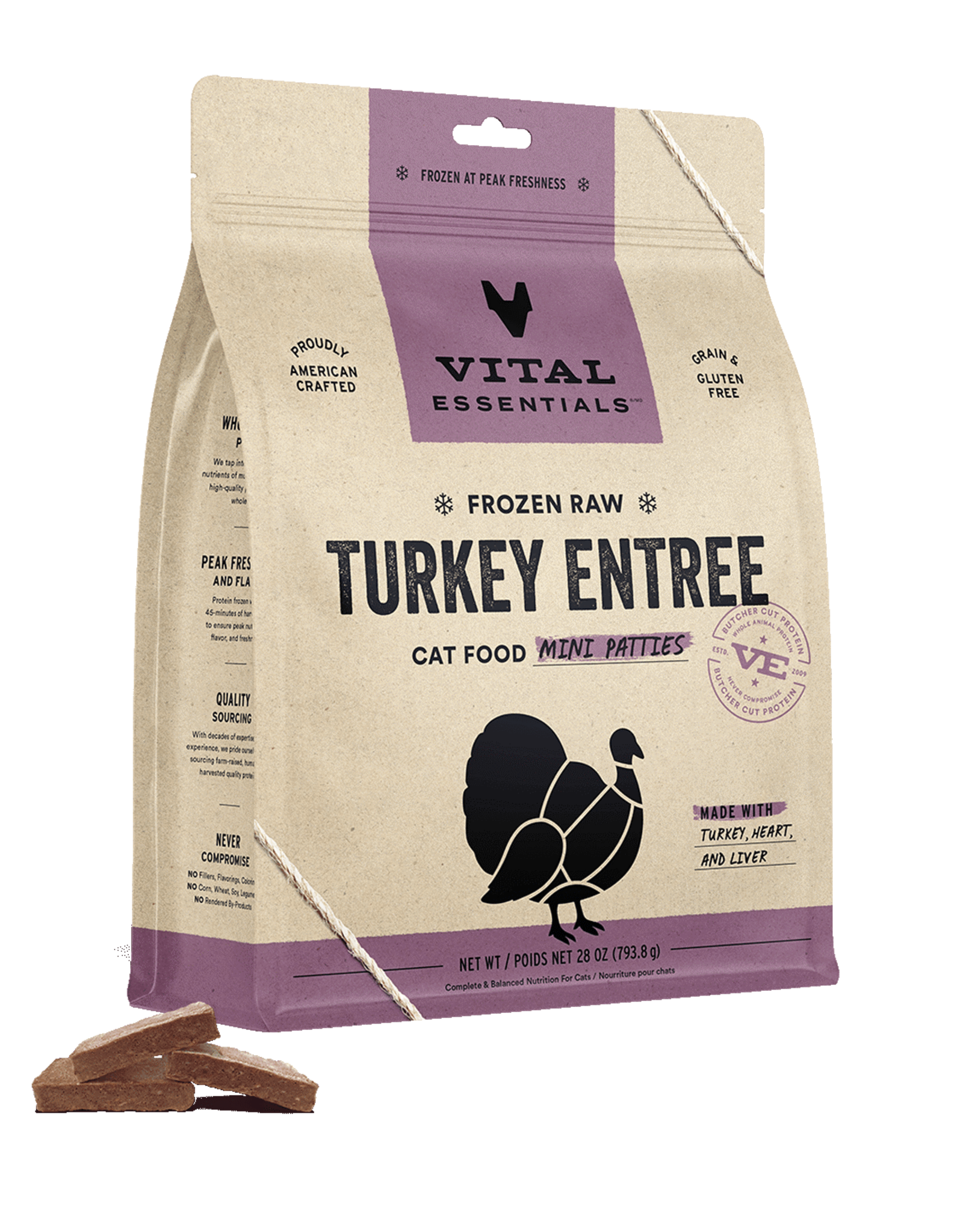 Vital Essentials Vital Essentials Cat Frozen Turkey Mini Patties 28oz