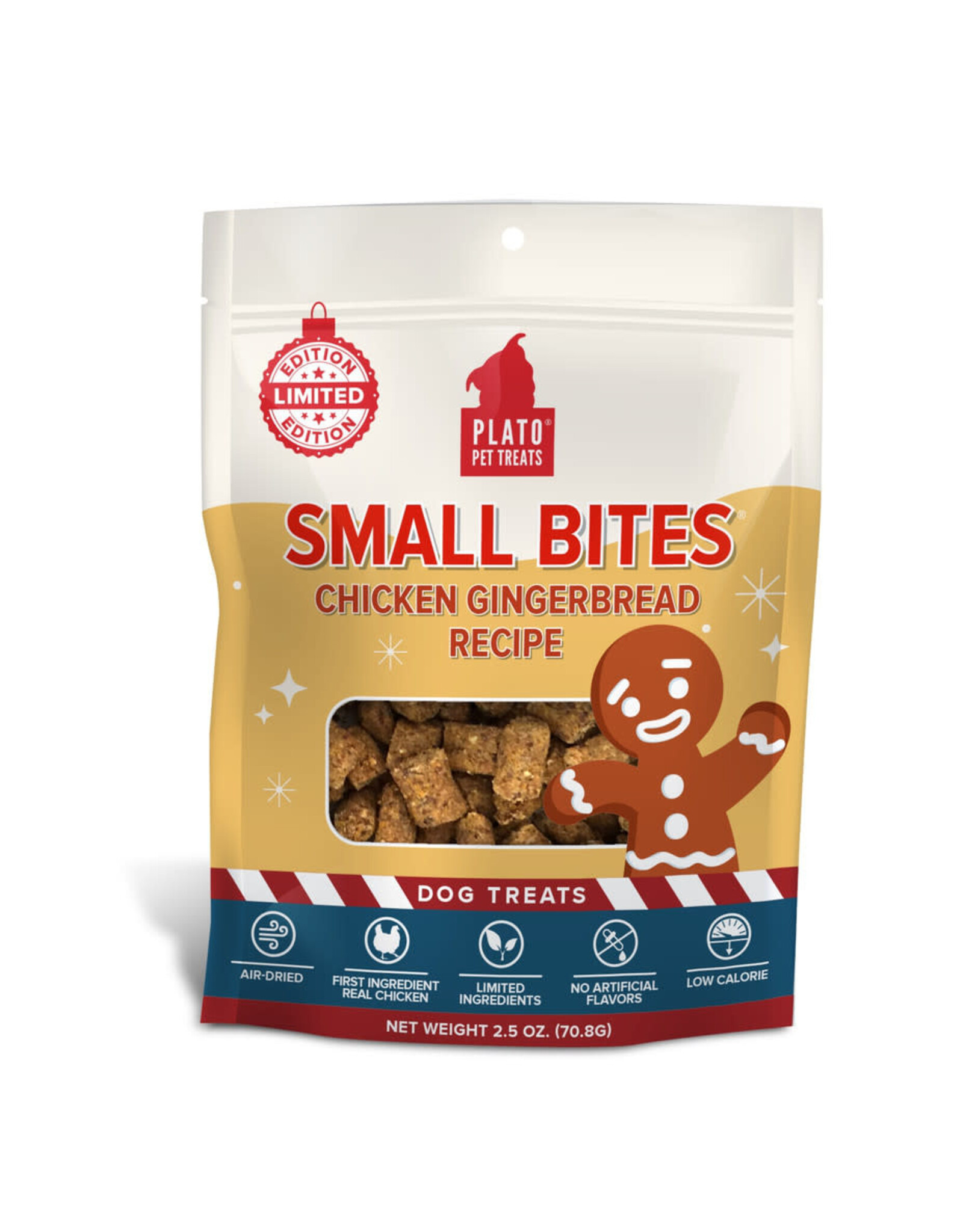 Plato Pet Treats Plato Holiday Chicken Gingerbread Recipe Small Bites 2.5oz