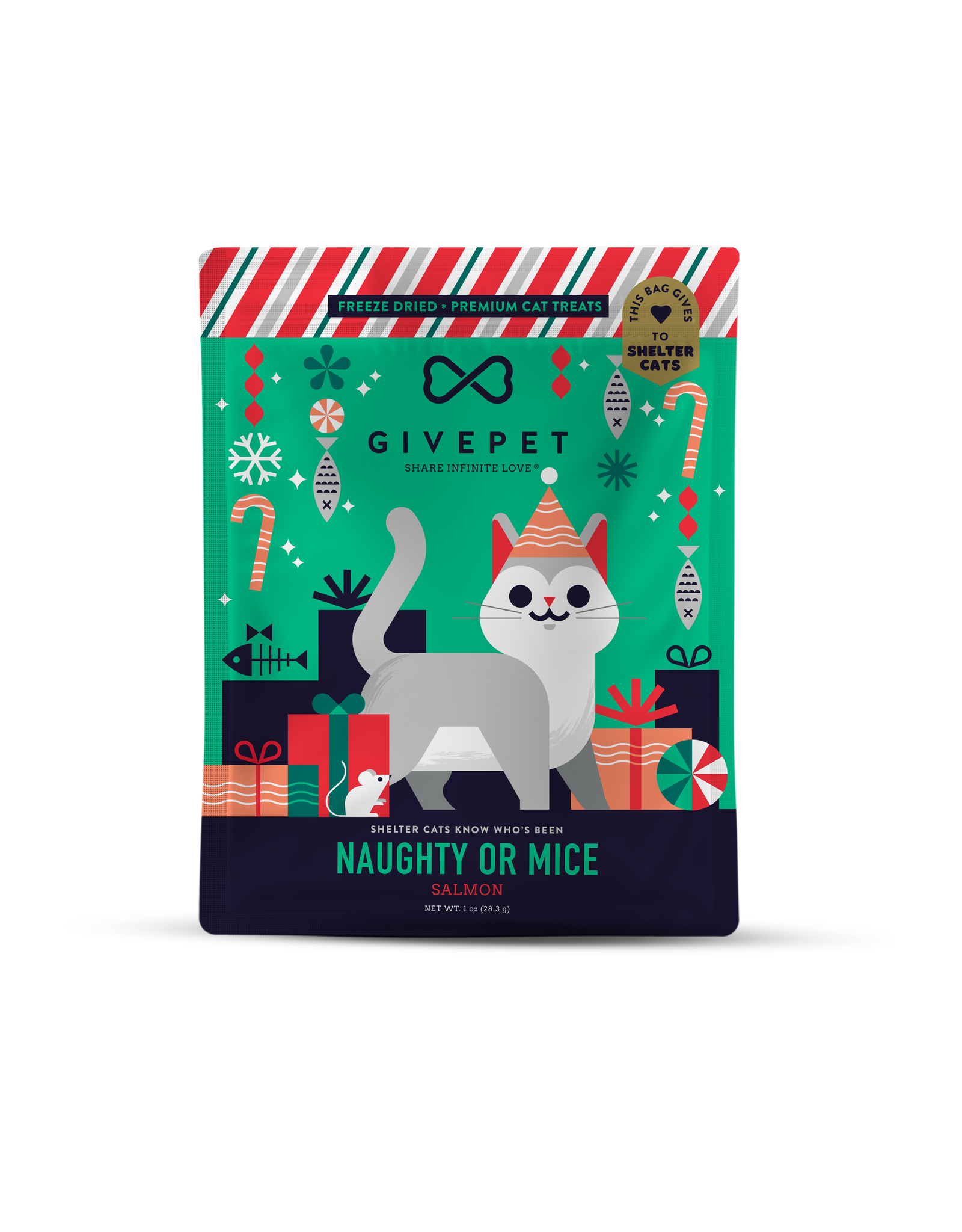 Give Pet Holiday Cat Treat - Naughty or Mice 1oz (Salmon)