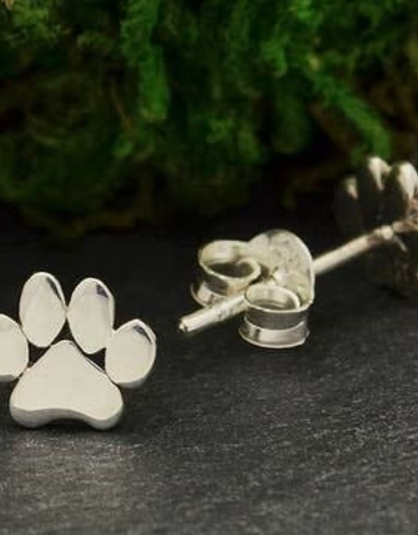 Sterling Silver Paw Print Post Earrings 6x7mm