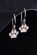 Sterling Silver Paw Print Dangle Earrings 21x9mm