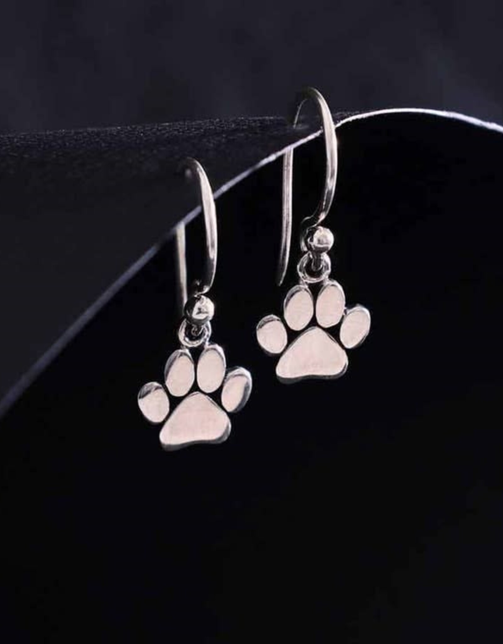 Sterling Silver Paw Print Dangle Earrings 21x9mm