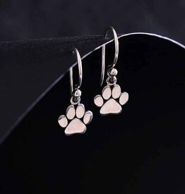 Sterling Silver Paw Print Dangle Earrings 21x9mm