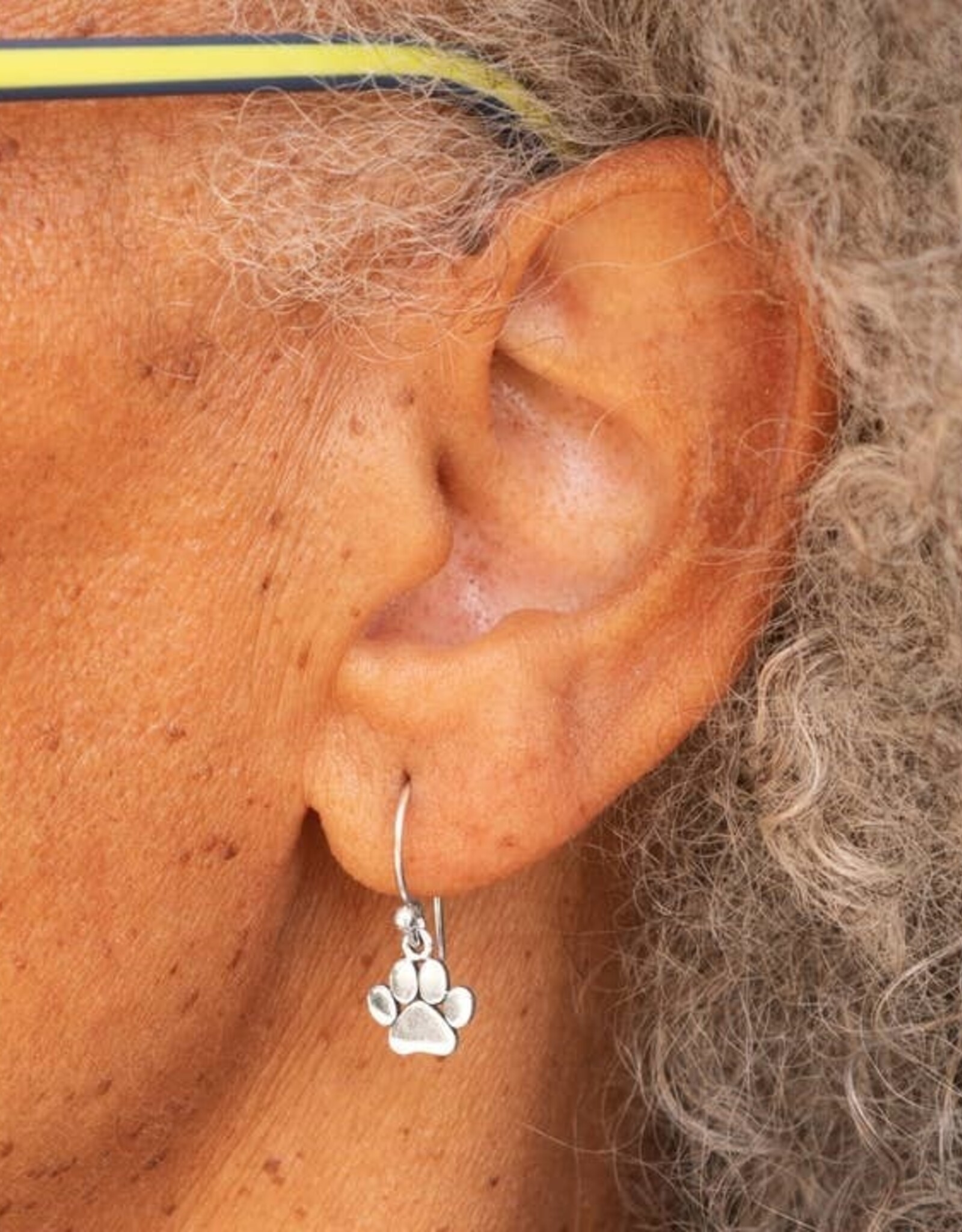 Sterling Silver Paw Print Dangle Earrings 21x9mm