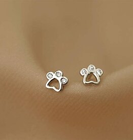Dainty Gold Pet Dog Paw Stud Earrings in 925 Sterling Silver