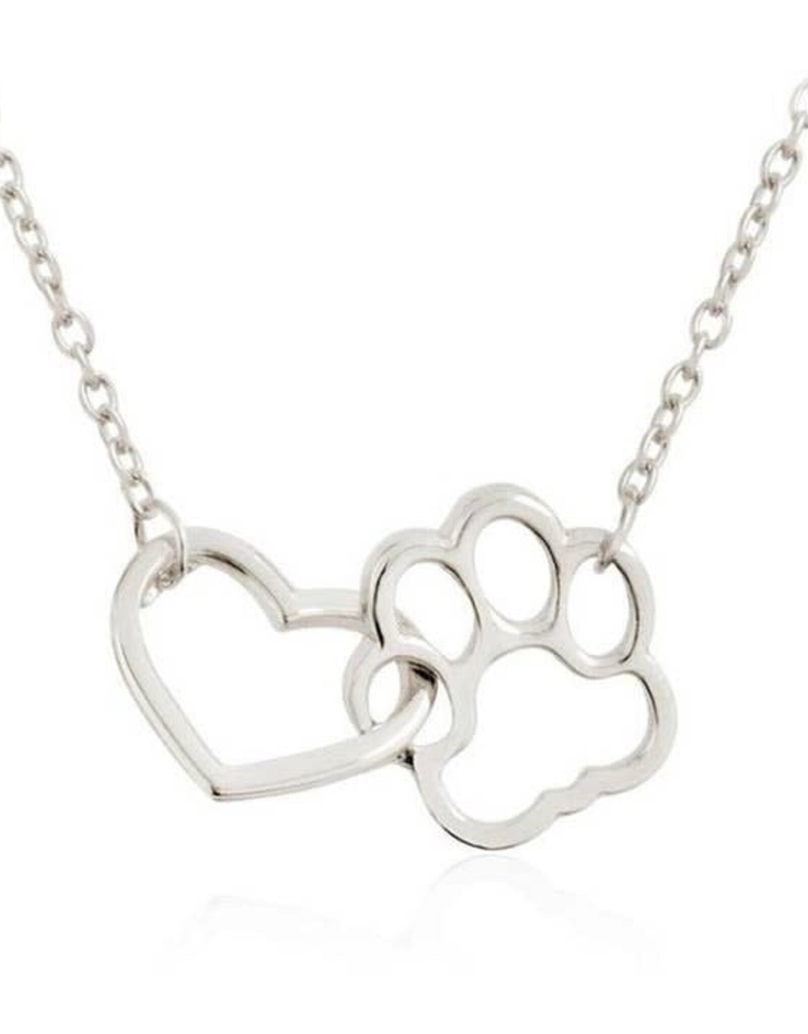 Zoey Simmons Dog Paw Heart Interlocking Charm Necklace in Stainless Steel