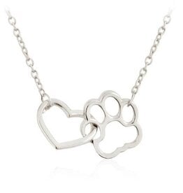 Zoey Simmons Dog Paw Heart Interlocking Charm Necklace in Stainless Steel