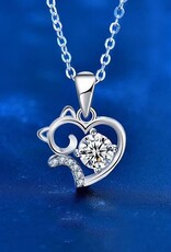 Zoey Simmons Moissanite Heart Cat Wedding Necklace in 925 Sterling Silver