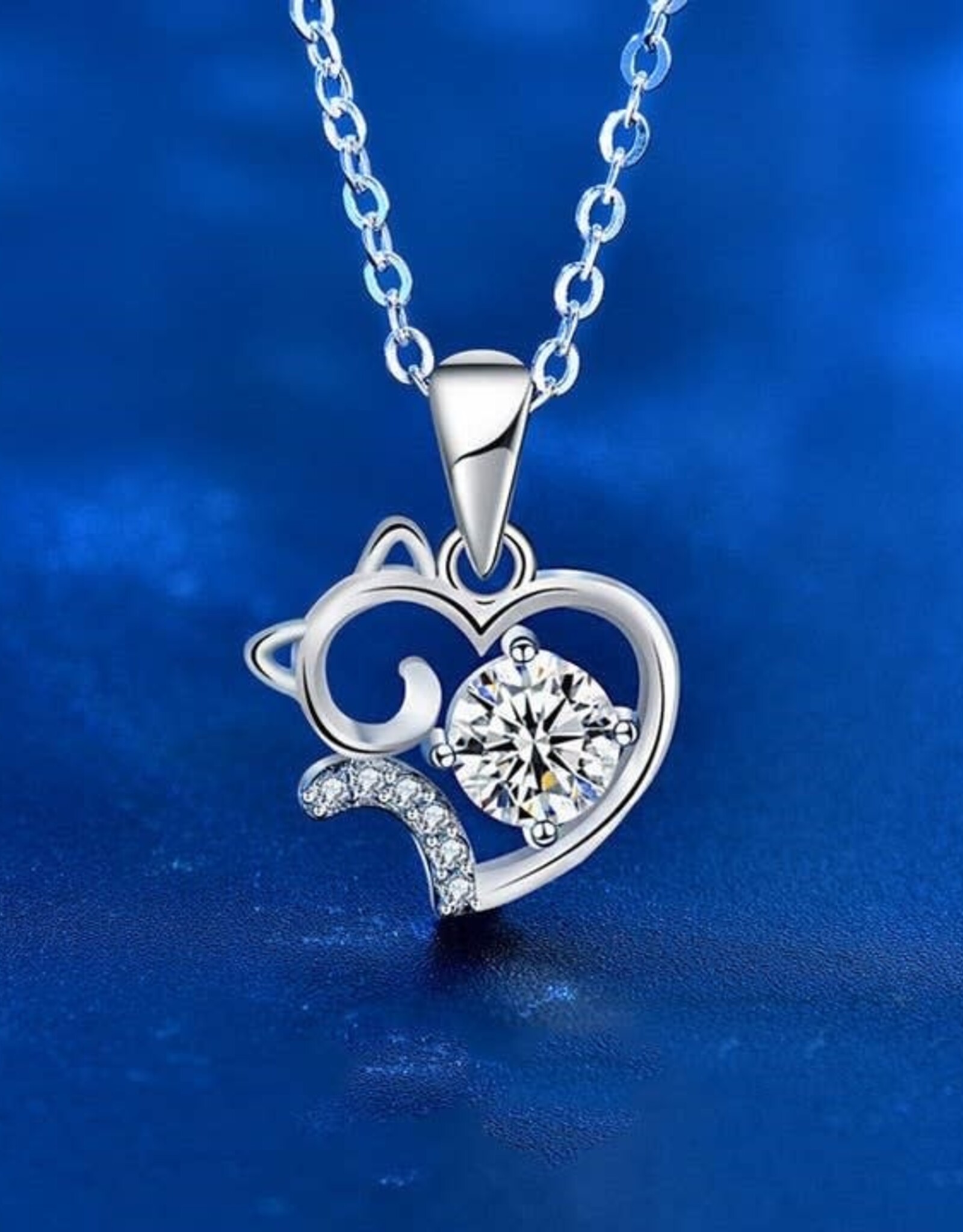 Zoey Simmons Moissanite Heart Cat Wedding Necklace in 925 Sterling Silver