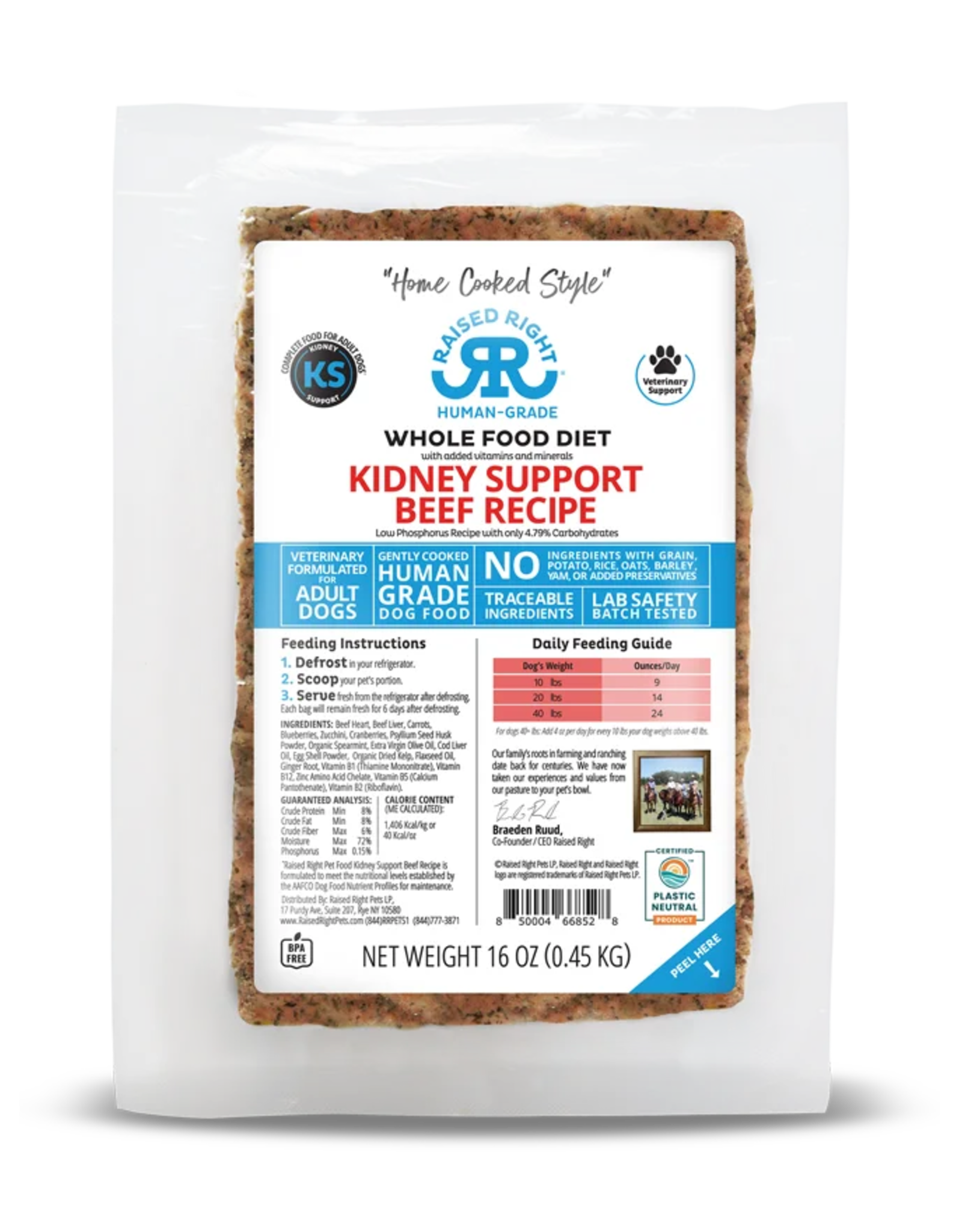 Raised Right Raised Right Kidney Support Beef Adult
